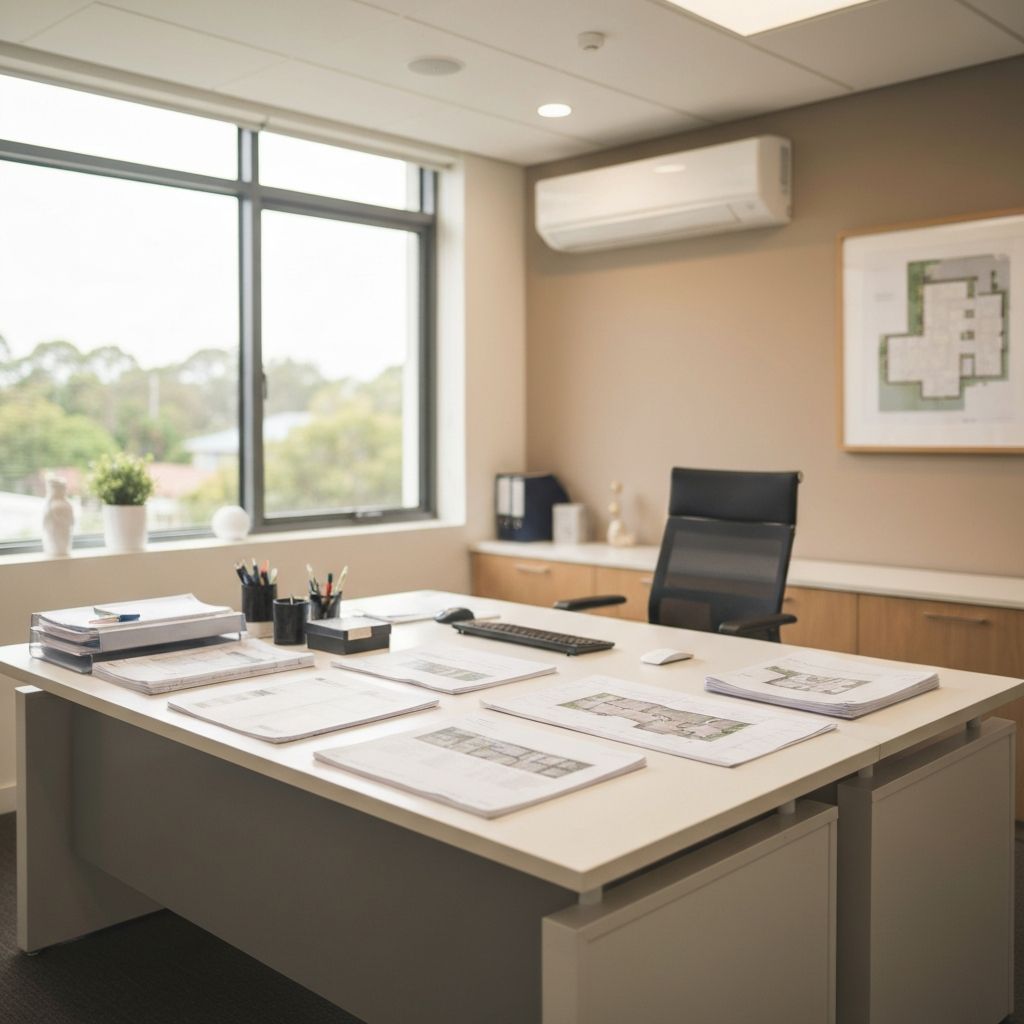 Professional office workspace with property documents